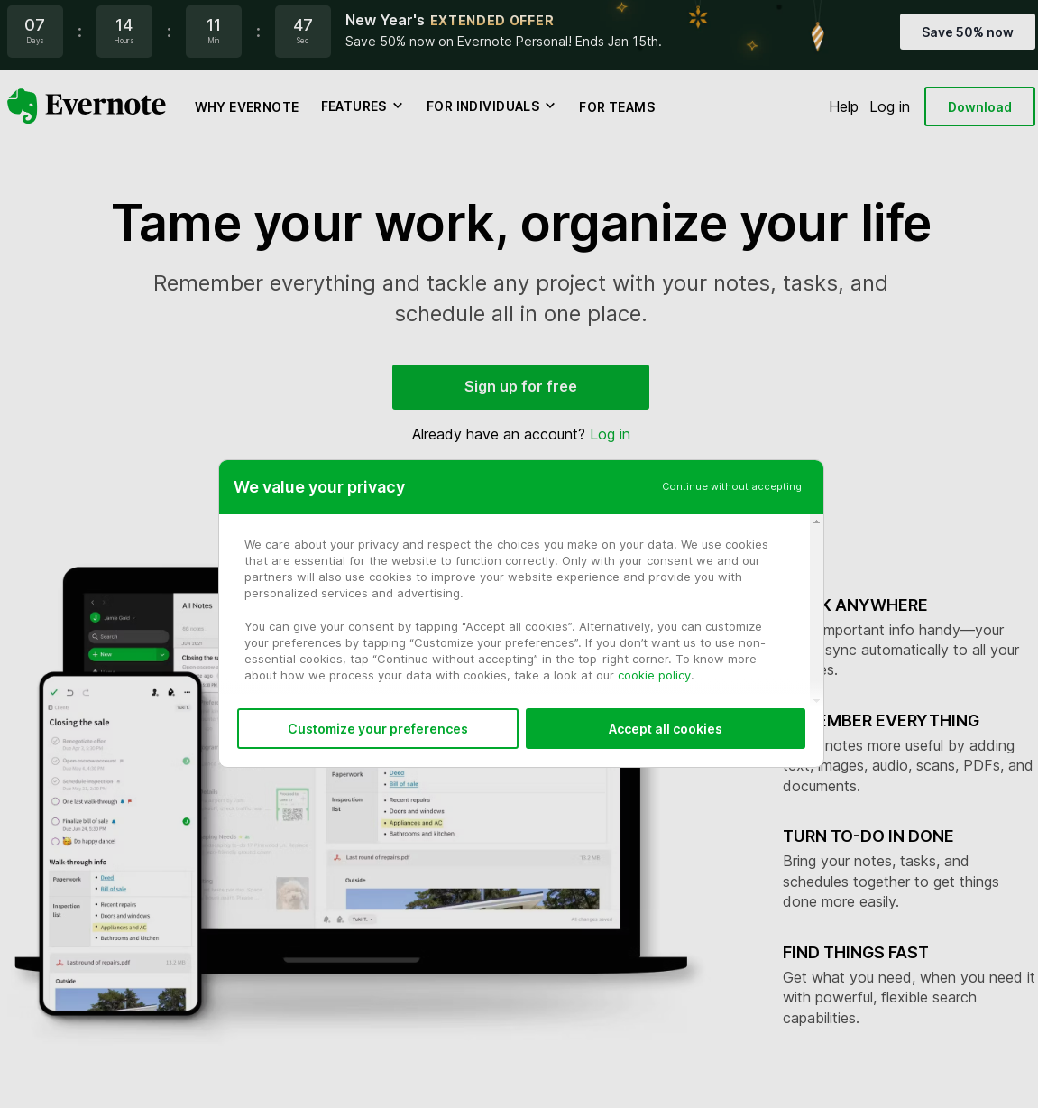 Evernote Site Screenshot